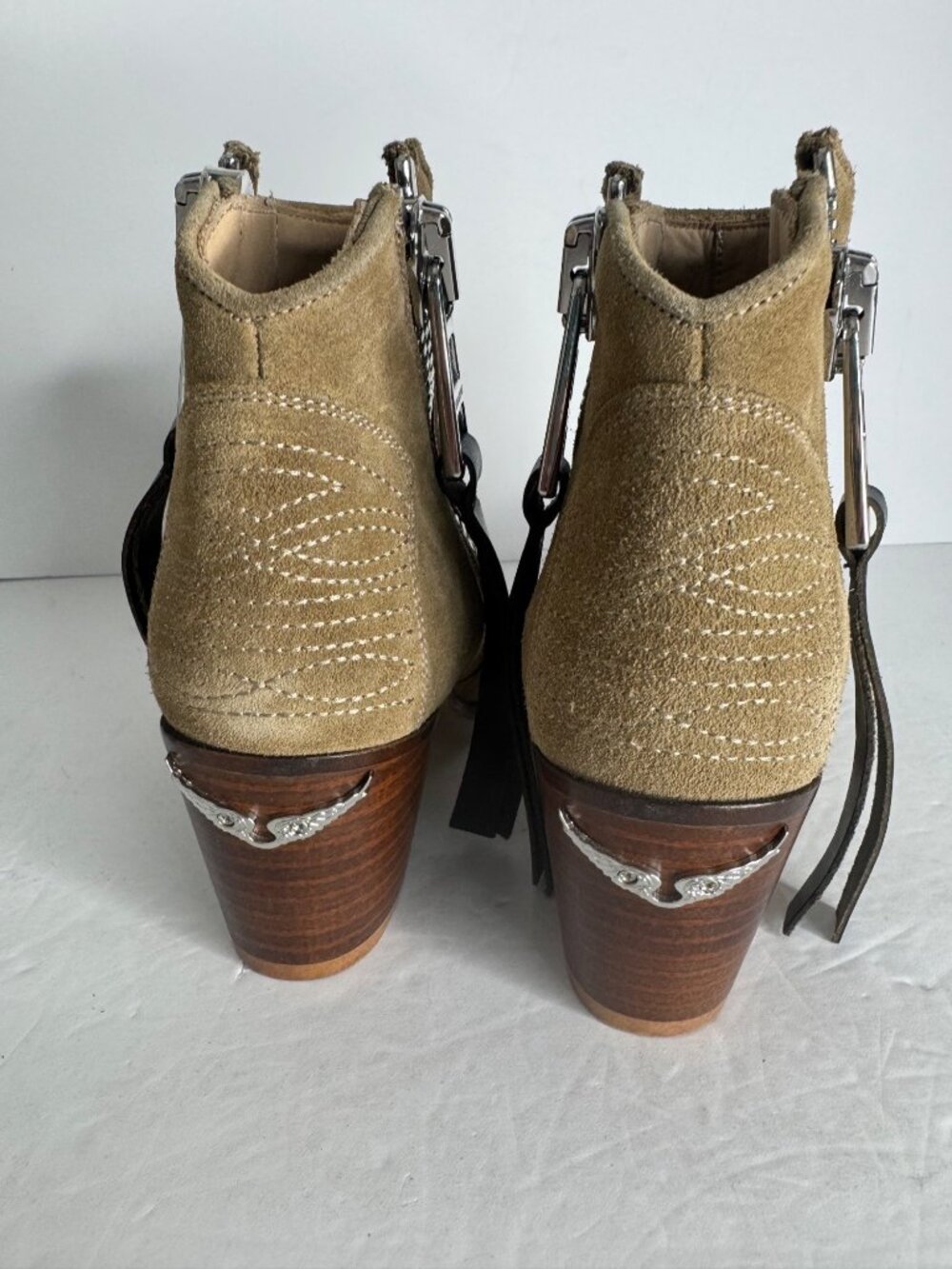 Zadig & Voltaire Molly Suede ZIP Ankle Boots Tan Wings Size 36 US 5.5 - Picture 5 of 7